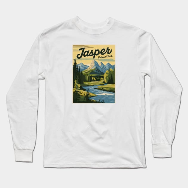 Retro Poster of Jasper National Park Long Sleeve T-Shirt by Perspektiva